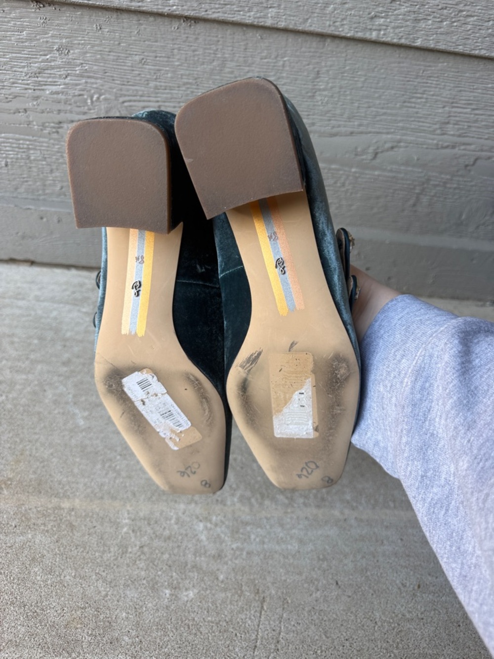 Sam Edelman Teal Blue Velvet Double-Strap Block Heels - Picture 6 of 6
